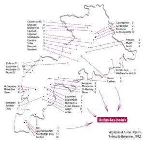 Carte des assignés à Aulus depuis la Haute Garonne en 1942